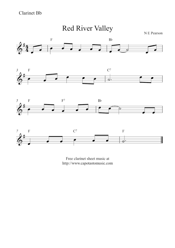 Free Easy Clarinet Sheet Music Red River Valley