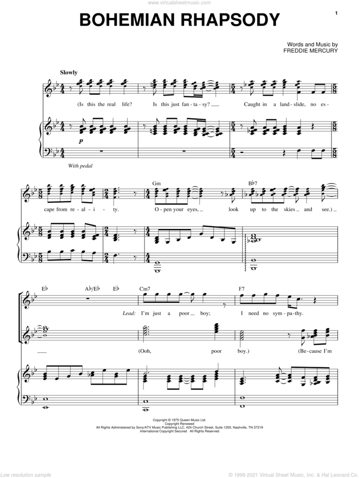 Queen Bohemian Rhapsody Sheet Music For Voice And Piano PDF 