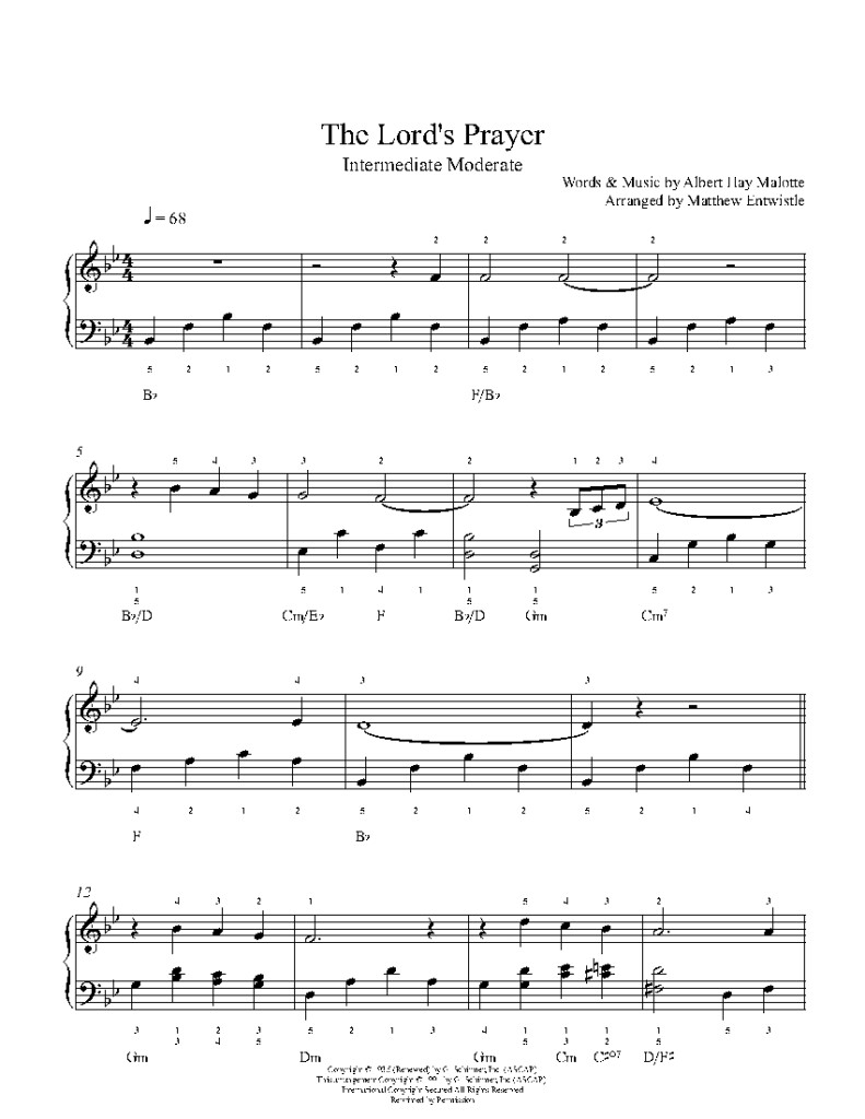 The Lord s Prayer By Albert Hay Malotte Piano Sheet Music 
