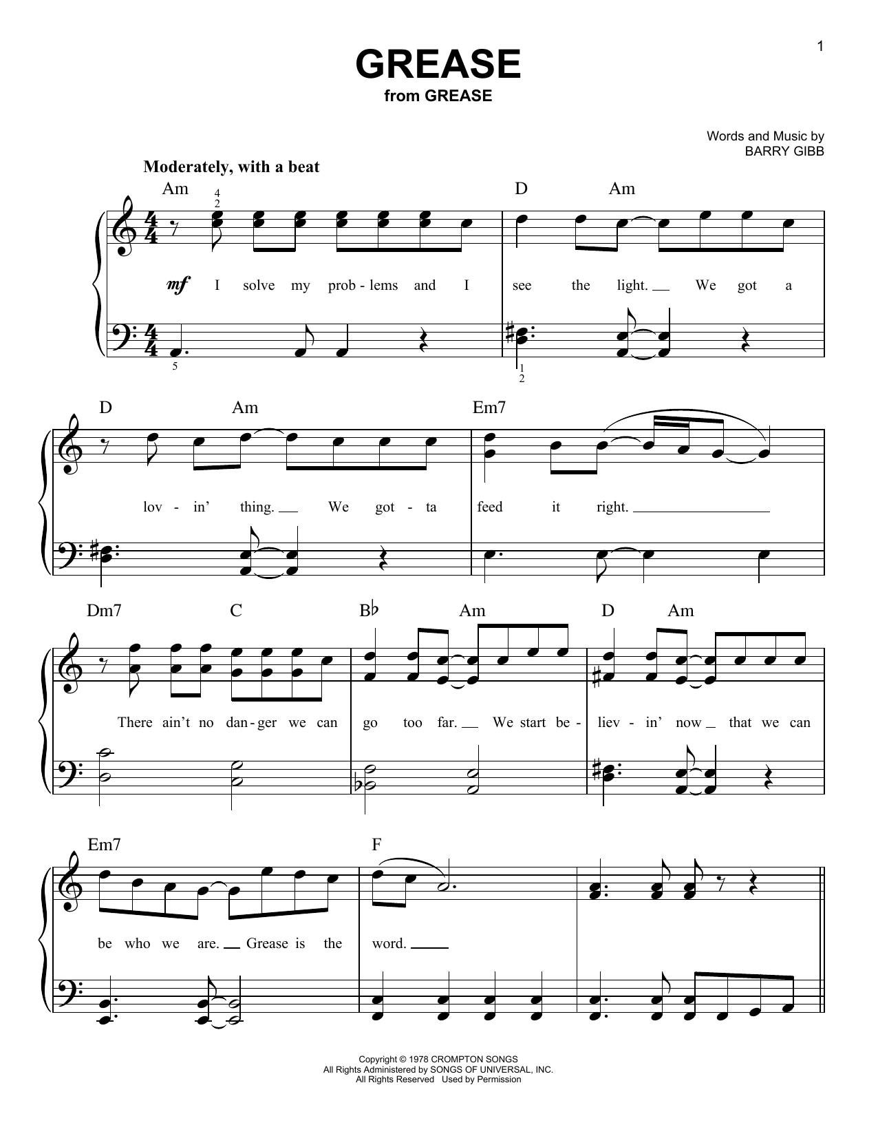 Grease Sheet Music Frankie Valli Easy Piano Grease Sheet Music Frankie Valli Easy Piano