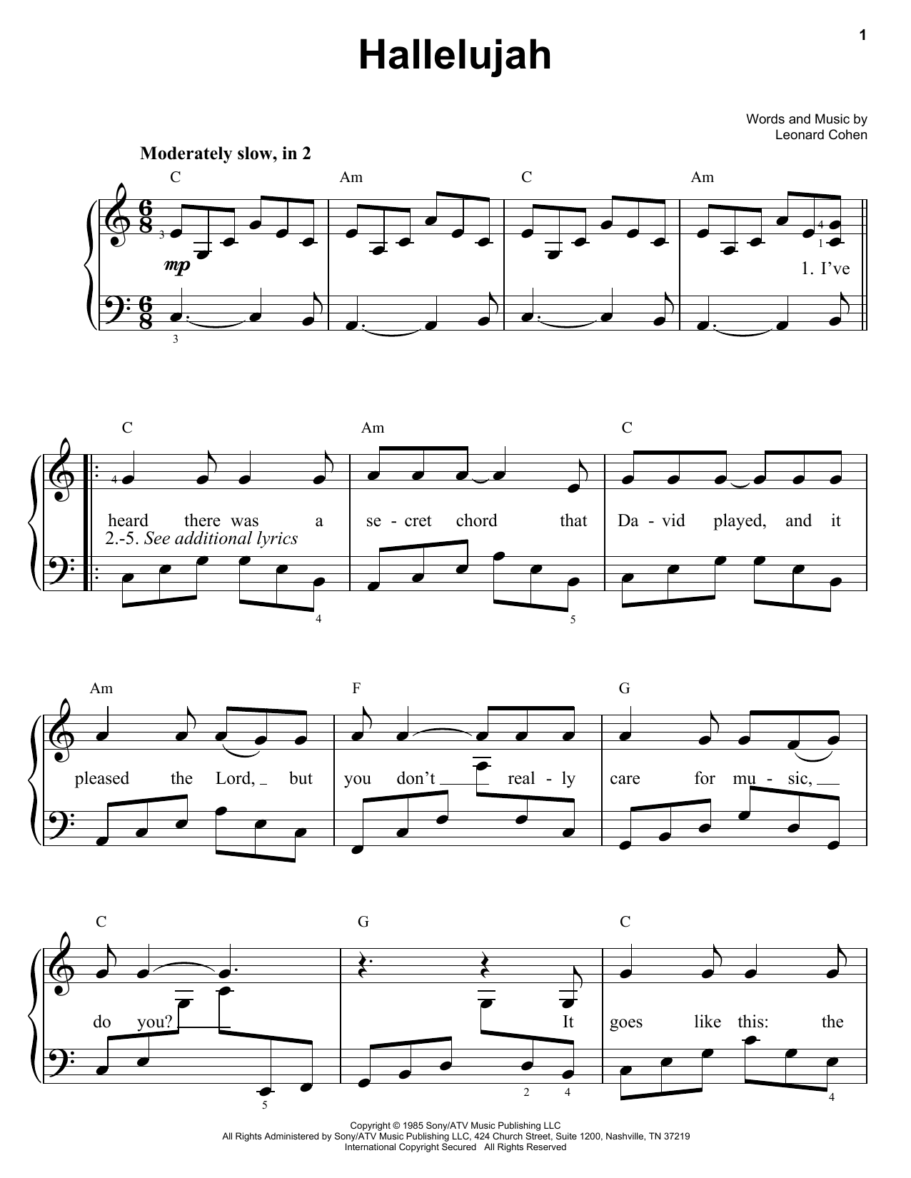 Hallelujah Sheet Music By Kate Voegele Easy Piano 21234
