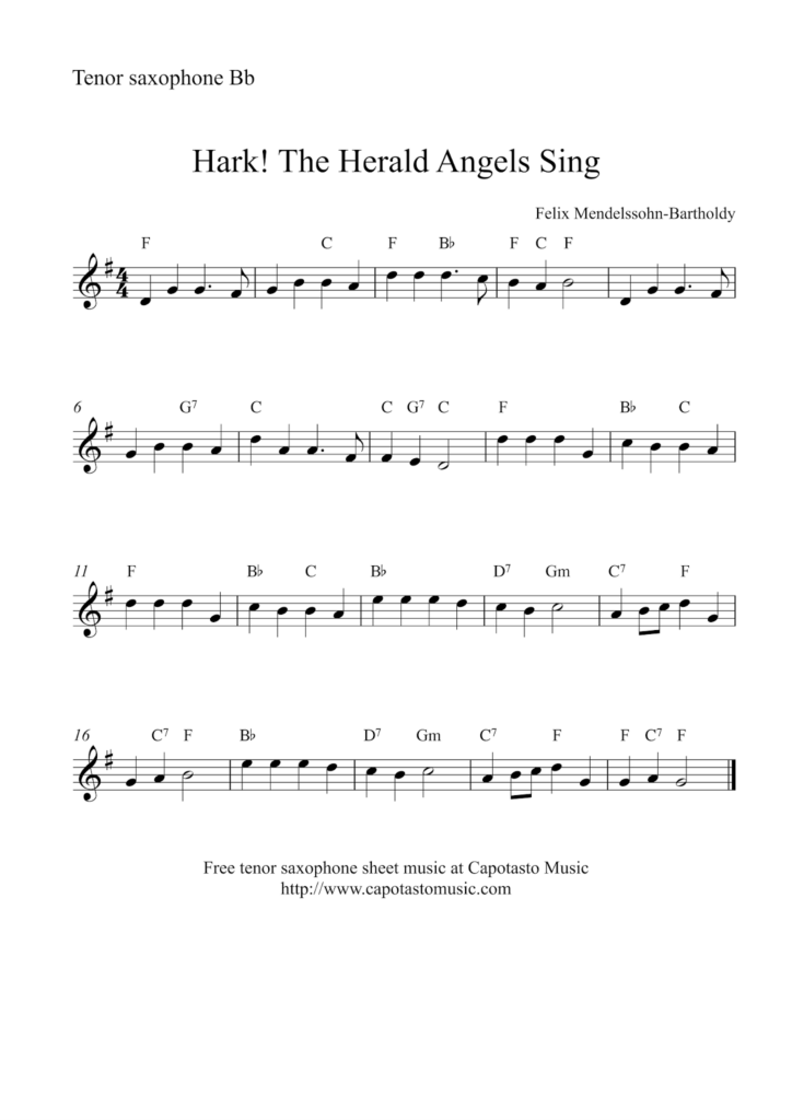Hark The Herald Angels Sing Free Christmas Tenor Saxophone Sheet Music
