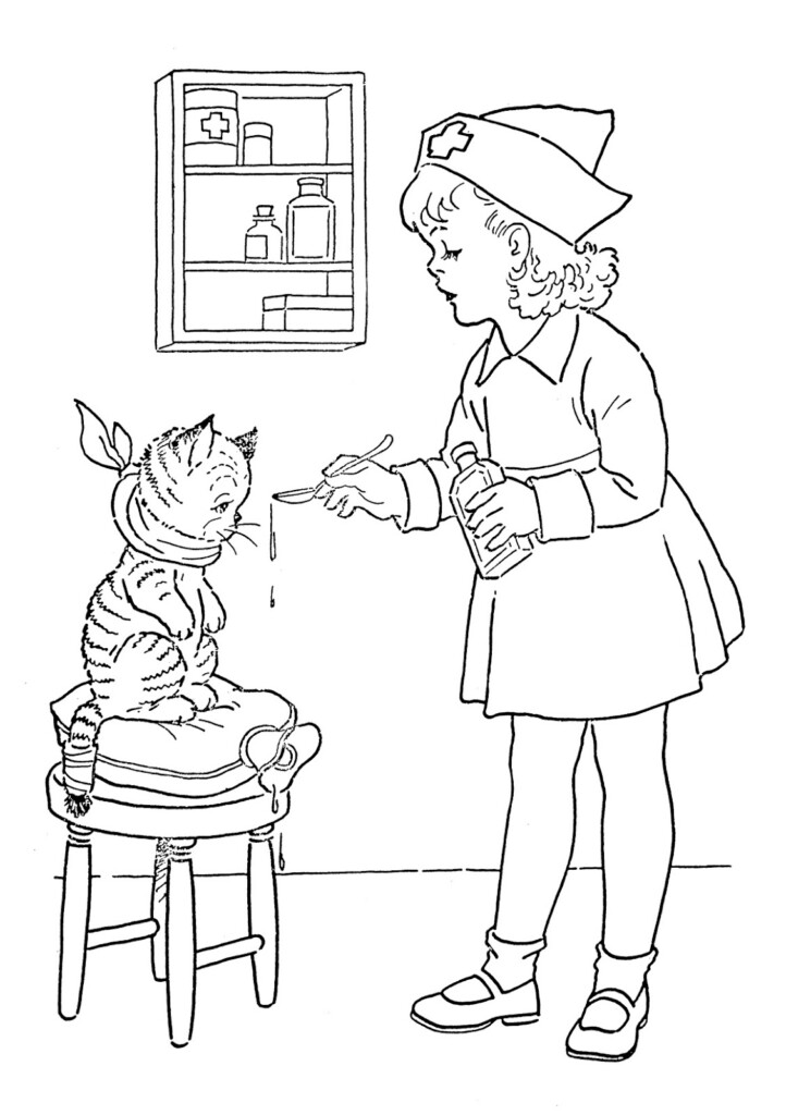 Kids Vintage Printable Coloring Page Lil Nurse The Graphics Fairy