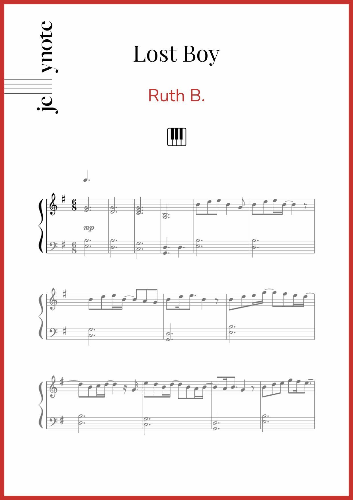 Ruth B Lost Boy Piano Sheet Music Jellynote